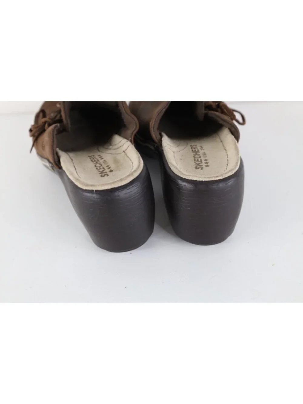 Vintage 90s Y2K Skechers Womens 7 Babydoll Leather Lace Chunky Slip On Shoes